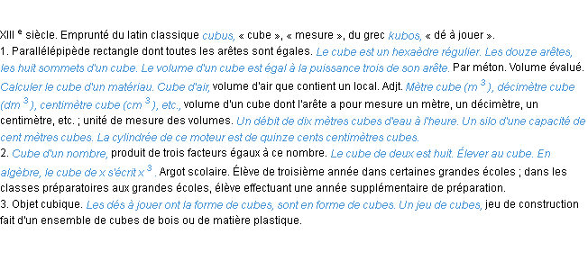Définition cube ACAD 1986