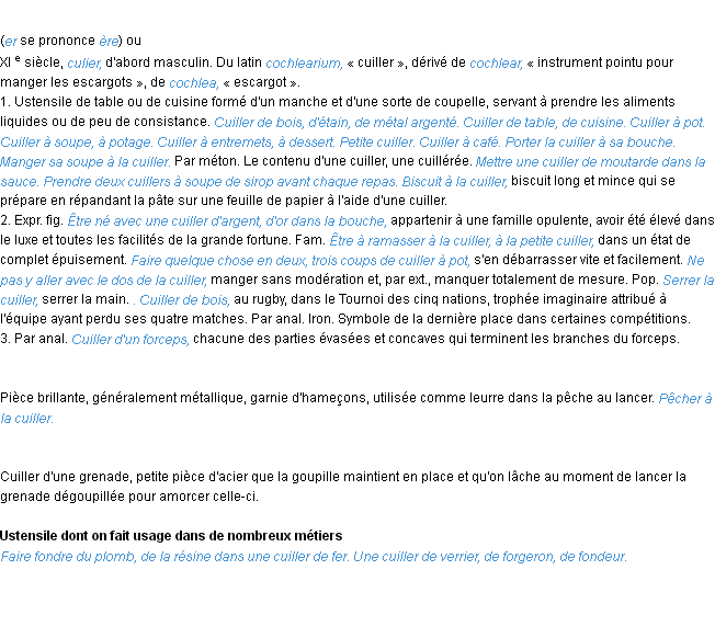 Définition cuiller ACAD 1986