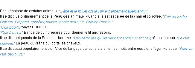 Définition cuir ACAD 1932