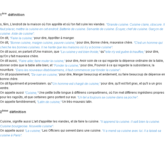 Définition cuisine ACAD 1798