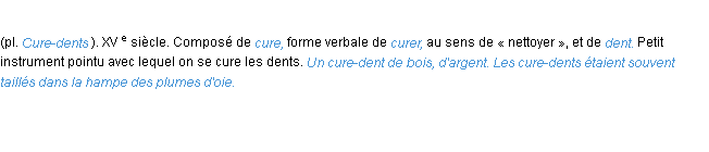 Définition cure-dent ACAD 1986