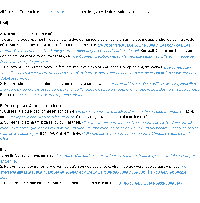 Définition curieux ACAD 1986