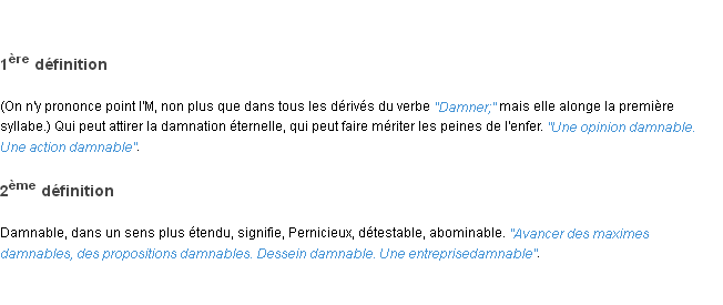Définition damnable ACAD 1798