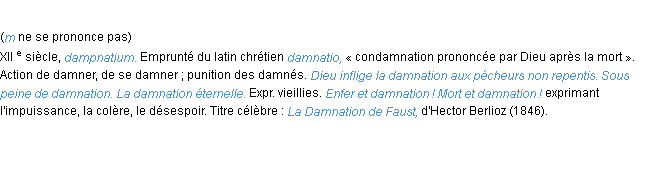 Définition damnation ACAD 1986