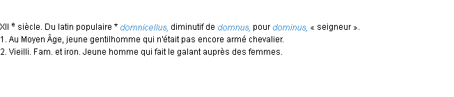 Définition damoiseau ACAD 1986