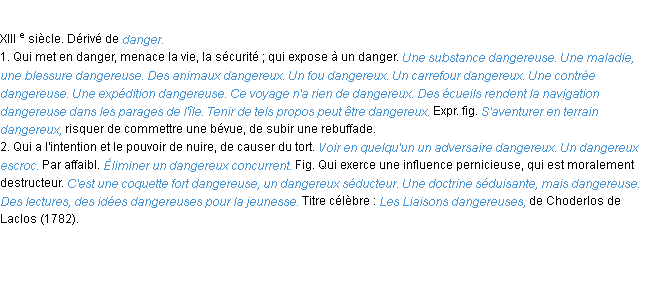 Définition dangereux ACAD 1986