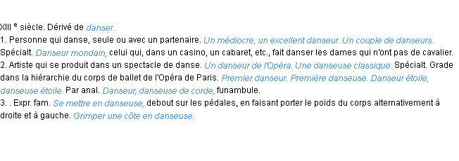 Définition danseur ACAD 1986