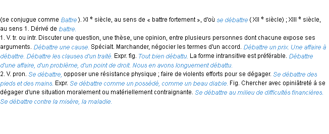 Définition débattre ACAD 1986