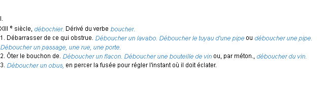 Définition déboucher ACAD 1986