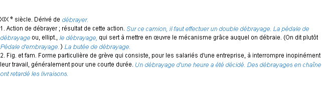 Définition débrayage ACAD 1986