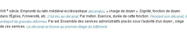 Définition décanat ACAD 1986
