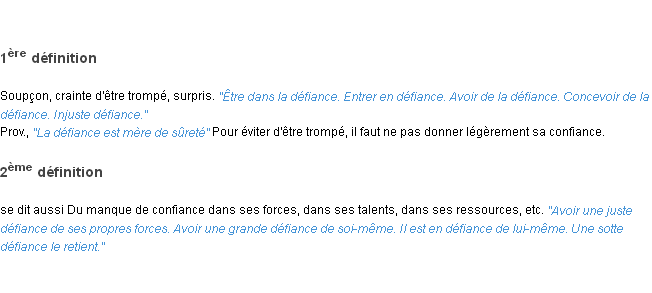 Définition défiance ACAD 1835