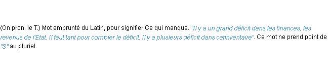 Définition déficit ACAD 1798