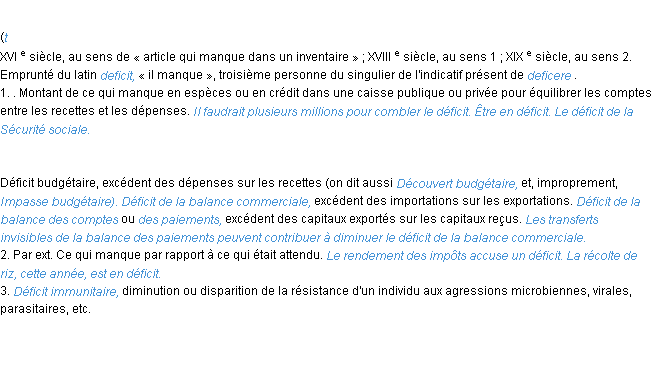 Définition déficit ACAD 1986