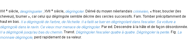 Définition dégringoler ACAD 1986
