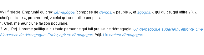 Définition démagogue ACAD 1986
