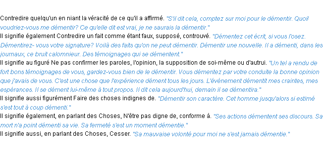 Définition démentir ACAD 1932