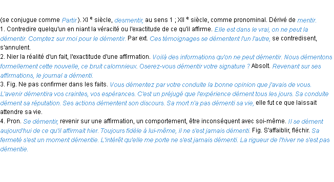 Définition démentir ACAD 1986