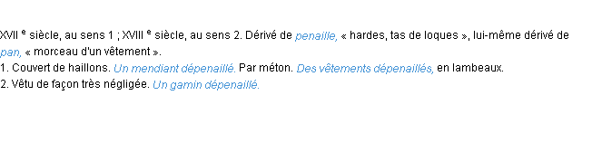 Définition dépenaillé ACAD 1986