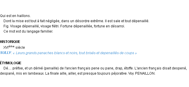 Définition dépenaillé Emile Littré