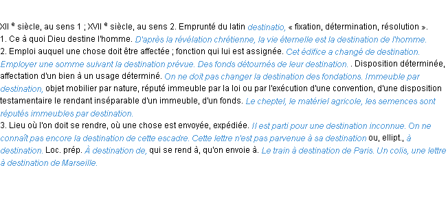 Définition destination ACAD 1986