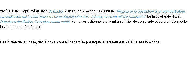 Définition destitution ACAD 1986