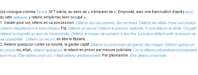 Définition détenir ACAD 1986