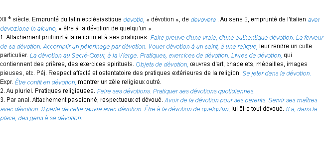 Définition dévotion ACAD 1986