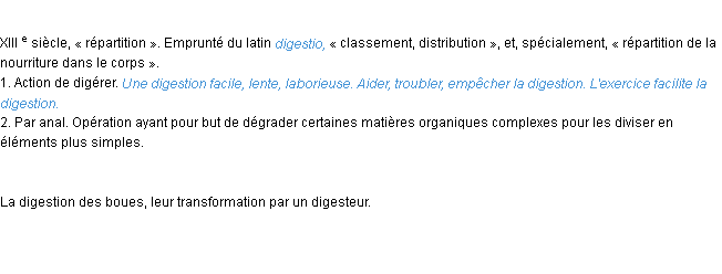 Définition digestion ACAD 1986