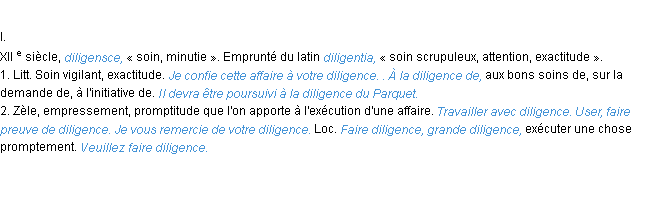 Définition diligence ACAD 1986