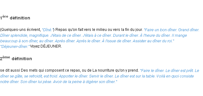Définition dîner ACAD 1835