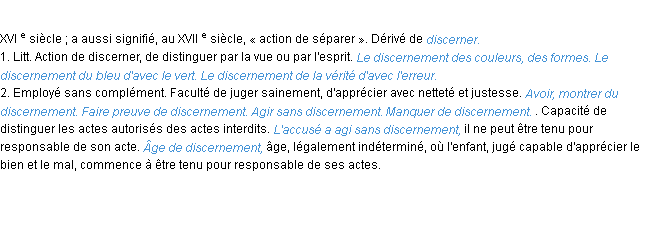 Définition discernement ACAD 1986