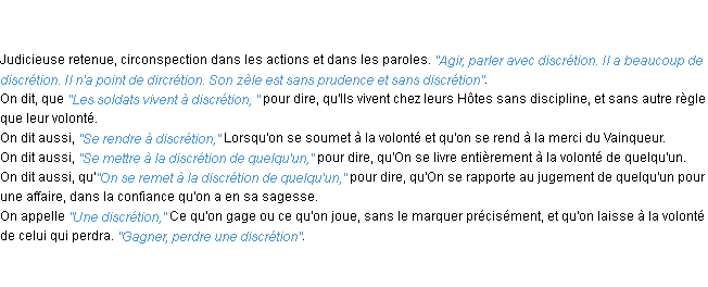 Définition discrétion ACAD 1798