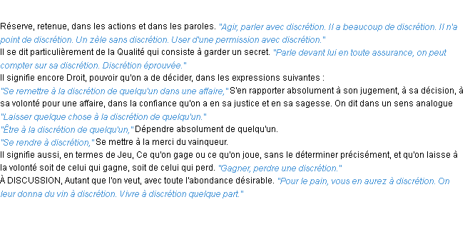 Définition discrétion ACAD 1932