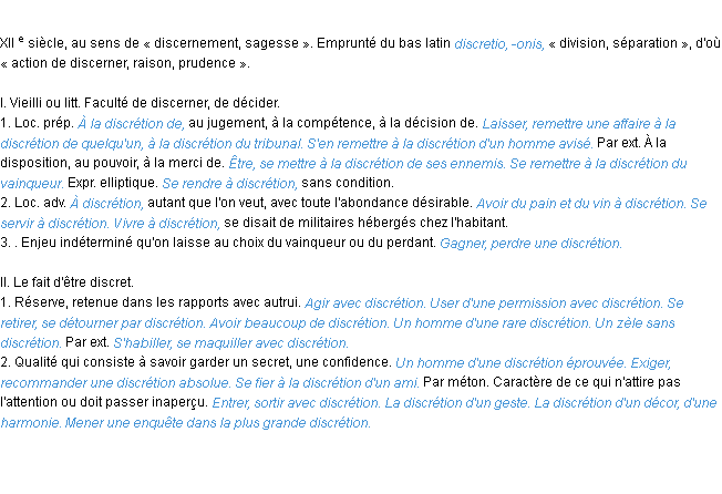 Définition discrétion ACAD 1986