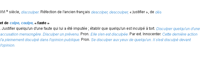 Définition disculper ACAD 1986