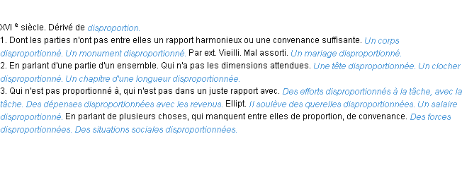 Définition disproportionné ACAD 1986