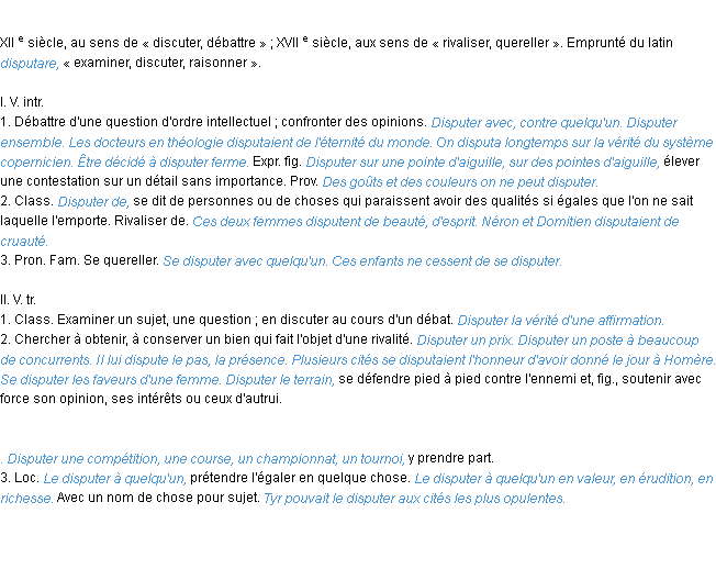 Définition disputer ACAD 1986