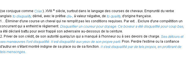 Définition disqualifier ACAD 1986