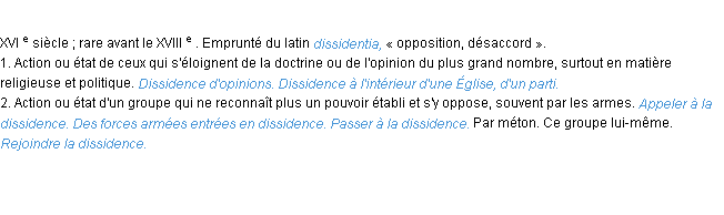 Définition dissidence ACAD 1986