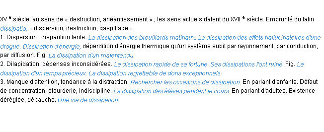 Définition dissipation ACAD 1986