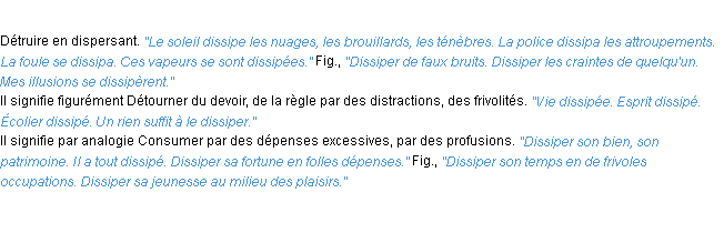 Définition dissiper ACAD 1932