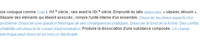 Définition dissocier ACAD 1986