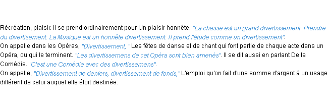 Définition divertissement ACAD 1798