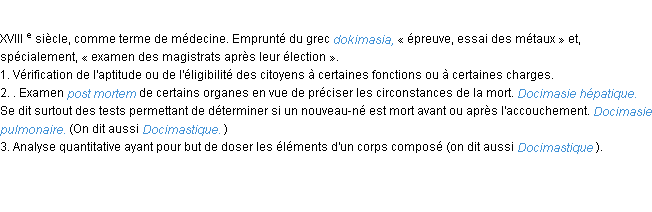 Définition docimasie ACAD 1986