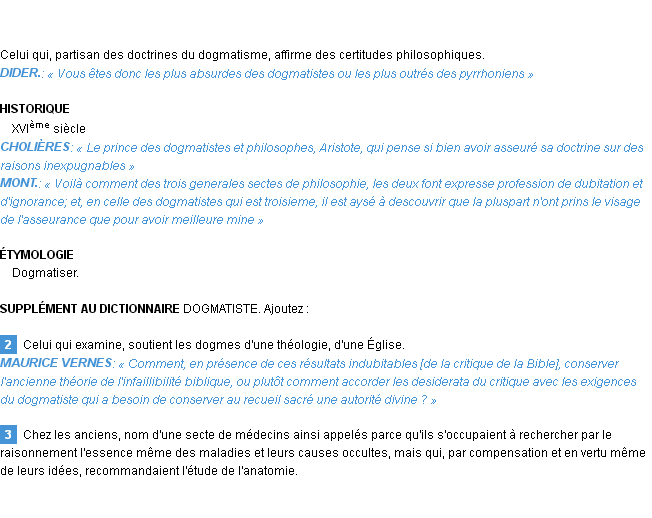 Définition dogmatiste Emile Littré