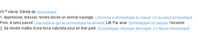 Définition domestiquer ACAD 1986