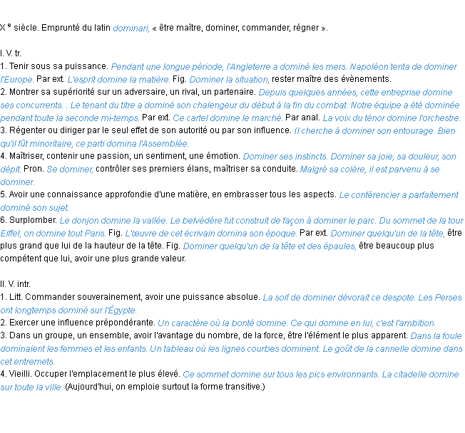 Définition dominer ACAD 1986