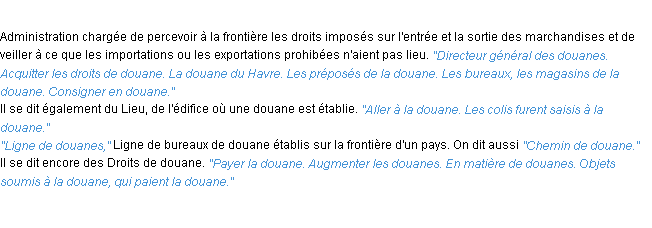 Définition douane ACAD 1932