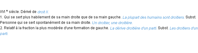 Définition droitier ACAD 1986